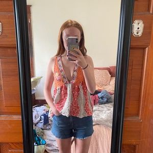 Free People Dream Darlin Printed Tank Top, Size Small, Orange